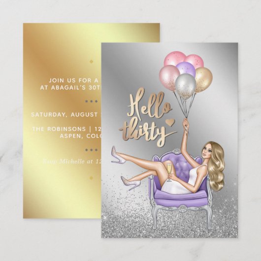 Invitation à une fête d'anniversaire de 30 ans gir (Devant / Derrière)