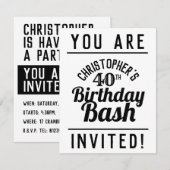 Invitation à une fête d'anniversaire de 40 ans (Devant / Derrière)