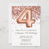 Invitation à une fête d'anniversaire de 4 ans Rose (Devant)