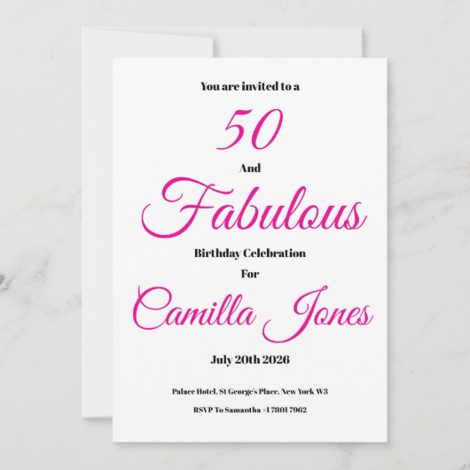 Invitation à une fête d'anniversaire de 50 ans (Devant)