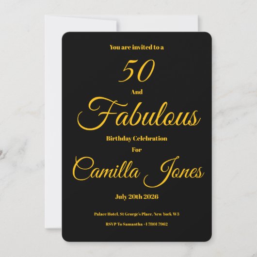 Invitation à une fête d'anniversaire de 50 ans (Devant)