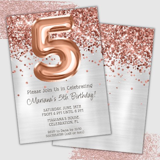 Invitation à une fête d'anniversaire de 5 ans Rose