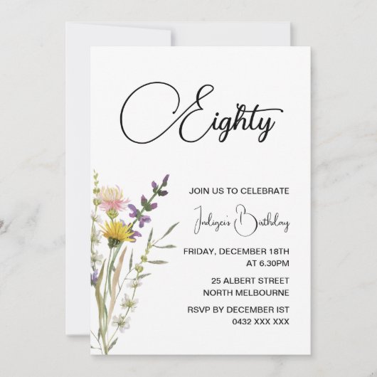 Invitation à une fête d'anniversaire de 80 ans flo (Devant)