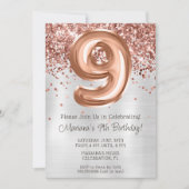 Invitation à une fête d'anniversaire de 9 ans Rose (Devant)