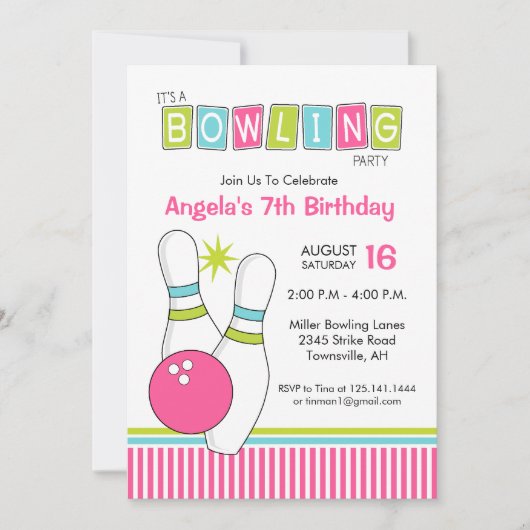 Invitation à une fête d'anniversaire de bowling (Devant)