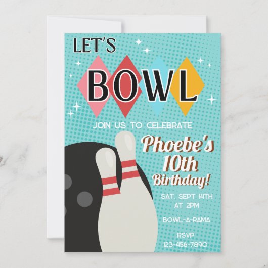 Invitation à une fête d'anniversaire de bowling ré (Devant)