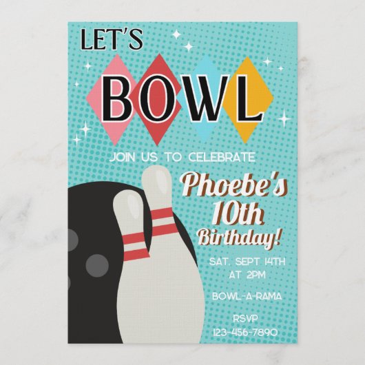 Invitation à une fête d'anniversaire de bowling ré (Devant)