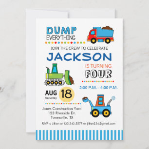 Invitation à une fête d'anniversaire de camions de