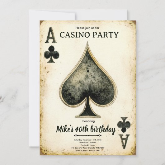Invitation à une fête d'anniversaire de casino (Devant)