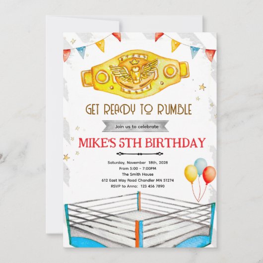 Invitation à une fête d'anniversaire de catch (Devant)