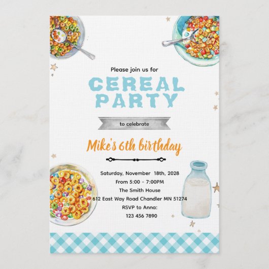 Invitation à une fête d'anniversaire de céréales (Devant)