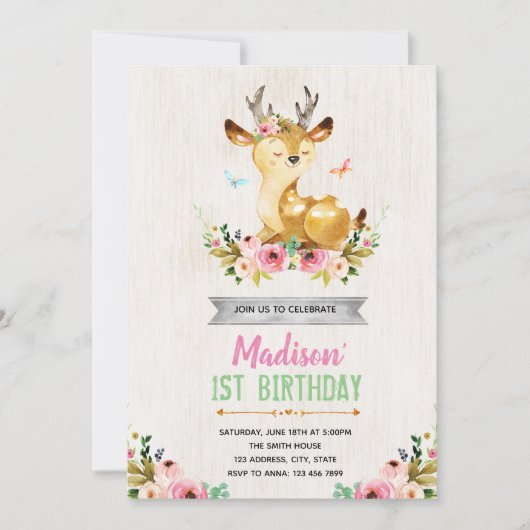 Invitation à une fête d'anniversaire de cerf (Devant)