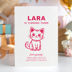 Invitation à une fête d'anniversaire de chaton ros