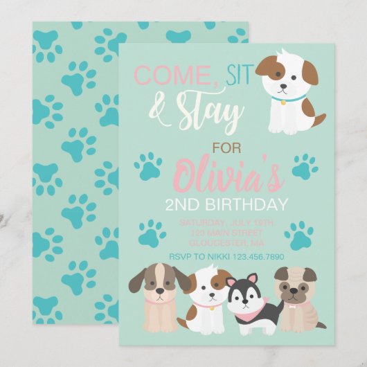 Invitation à une fête d'anniversaire de chiot (Devant / Derrière)