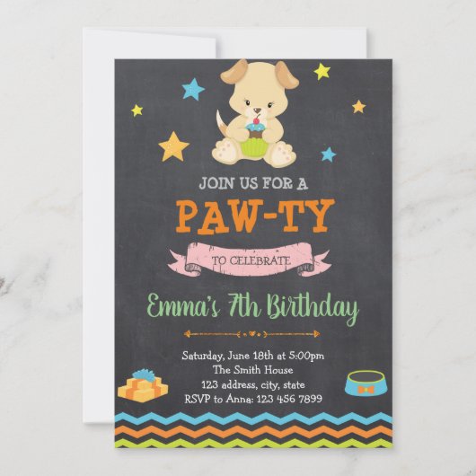 Invitation à une fête d'anniversaire de chiot (Devant)