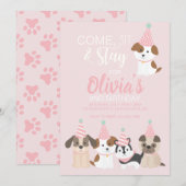 Invitation à une fête d'anniversaire de chiot rose (Devant / Derrière)