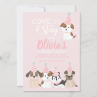 Invitation à une fête d'anniversaire de chiot rose