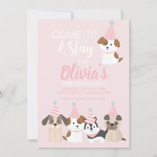 Invitation à une fête d'anniversaire de chiot rose