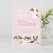 Invitation à une fête d'anniversaire de chiot rose (Debout devant)