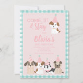 Invitation à une fête d'anniversaire de chiot rose (Devant)