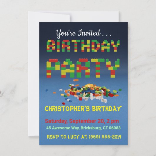 Invitation à une fête d'anniversaire de constructe (Devant)