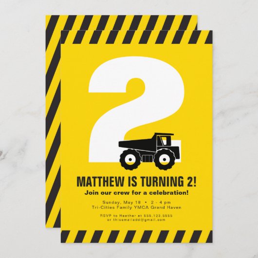 Invitation à une fête d'anniversaire de constructi (Devant / Derrière)