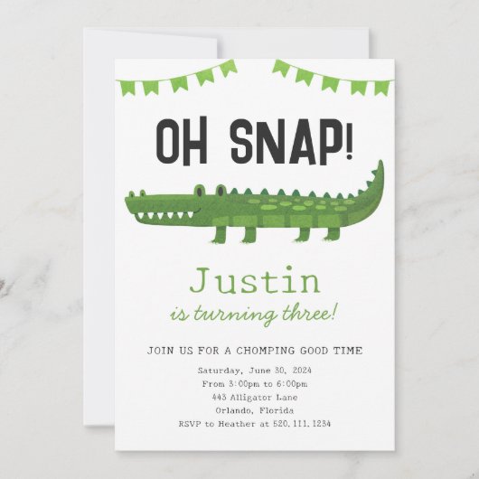 Invitation à une fête d'anniversaire de crocodile (Devant)