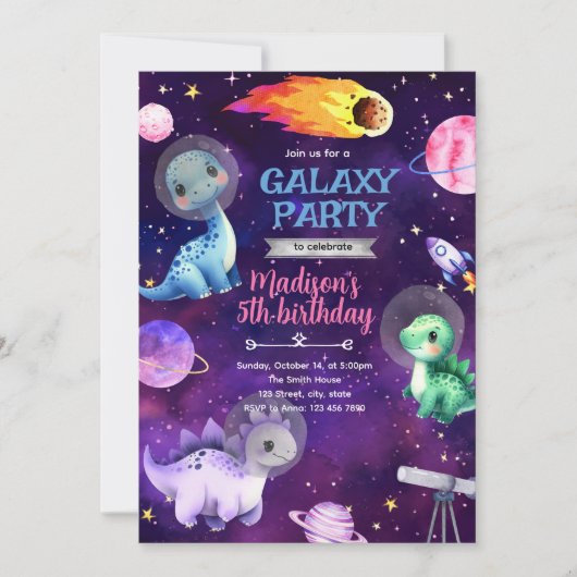 Invitation à une fête d'anniversaire de dinosaure (Devant)