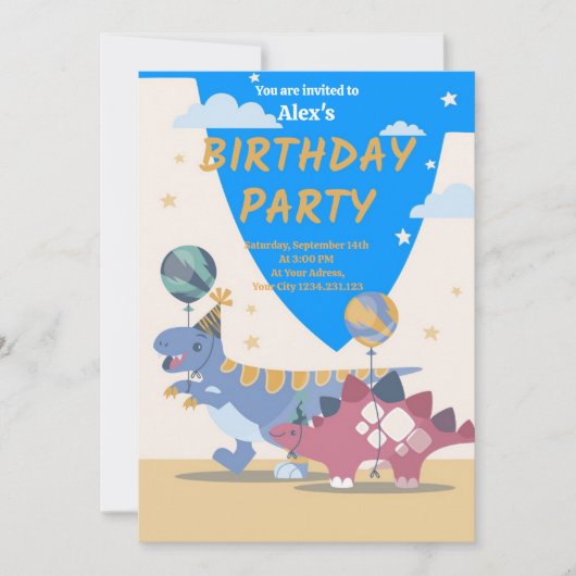 Invitation à une fête d'anniversaire de dinosaure  (Devant)
