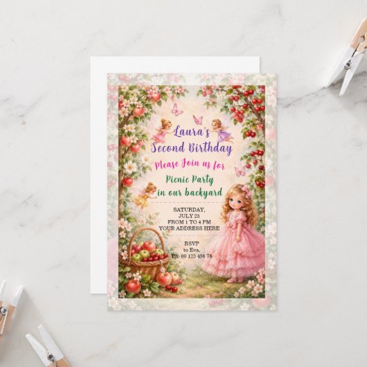 Invitation à une fête d'anniversaire de fille. Fêt (Devant/Arrière en situation)