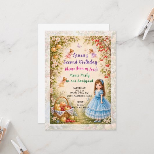 Invitation à une fête d'anniversaire de fille. Fêt (Devant/Arrière en situation)