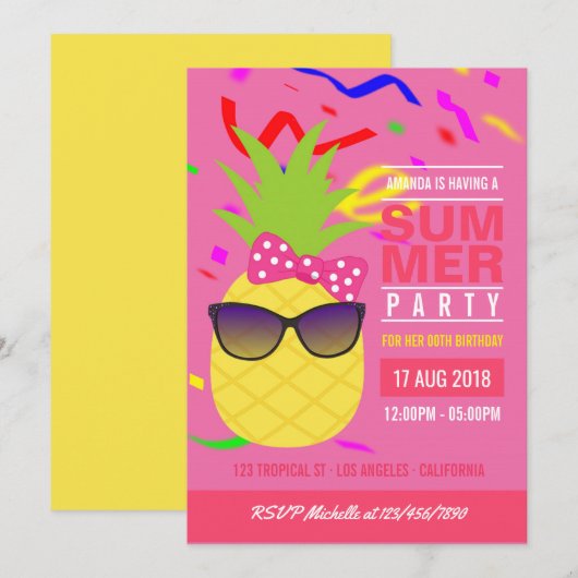 Invitation à une fête d'anniversaire de fille pour (Devant / Derrière)