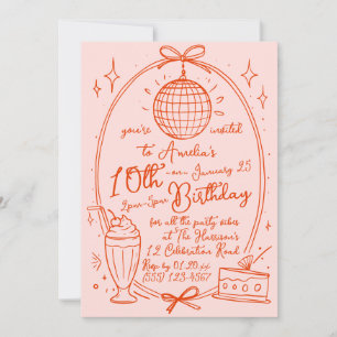 Invitation à une fête d'anniversaire de fille rétr