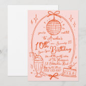 Invitation à une fête d'anniversaire de fille rétr (Devant / Derrière)