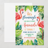 Invitation à une fête d'anniversaire de flamant ro (Devant / Derrière)