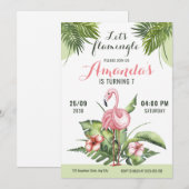 Invitation à une fête d'anniversaire de flamant ro (Devant / Derrière)