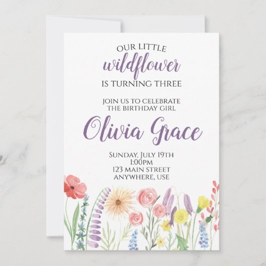 Invitation à une fête d'anniversaire de fleurs sau (Devant)