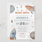Invitation à une fête d'anniversaire de fusée spat (Devant)