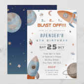 Invitation à une fête d'anniversaire de fusée spat (Devant / Derrière)