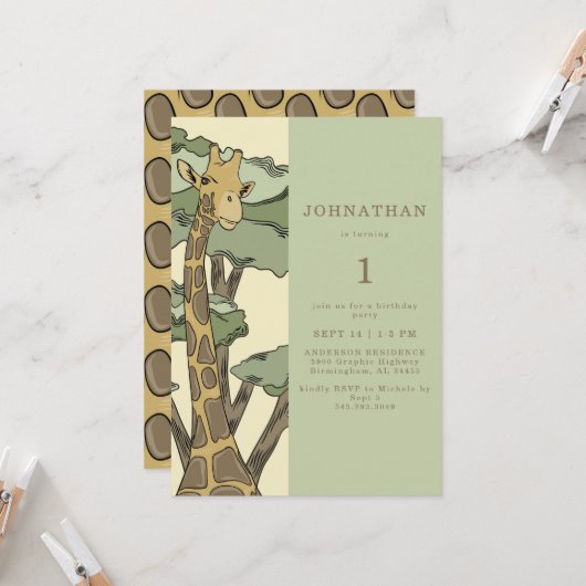 Invitation à une fête d'anniversaire de girafe mig (Devant/Arrière en situation)