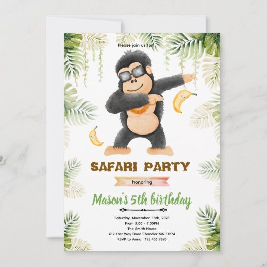 Invitation à une fête d'anniversaire de gorille (Devant)