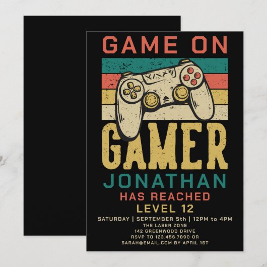 Invitation à une fête d'anniversaire de jeu vidéo (Devant / Derrière)