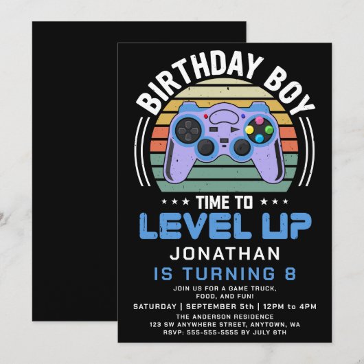 Invitation à une fête d'anniversaire de jeu vidéo (Devant / Derrière)