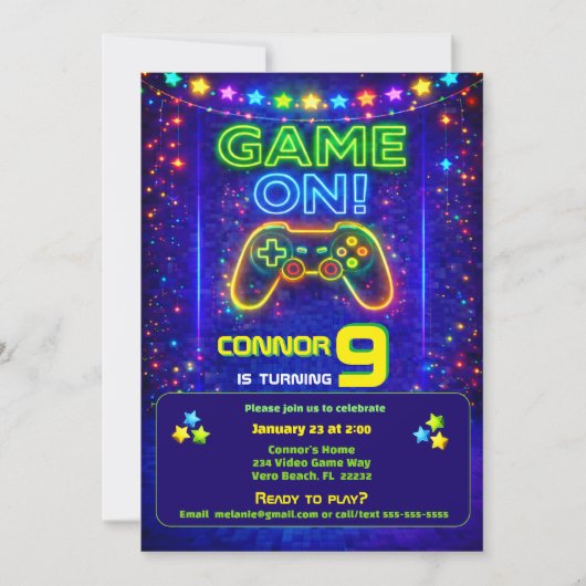 Invitation à une fête d'anniversaire de jeu vidéo  (Devant)