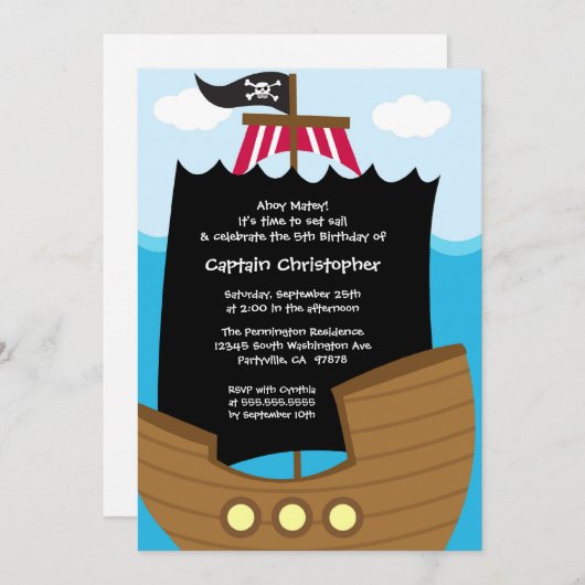 Invitation à une fête d'anniversaire de Jolly roge (Devant / Derrière)