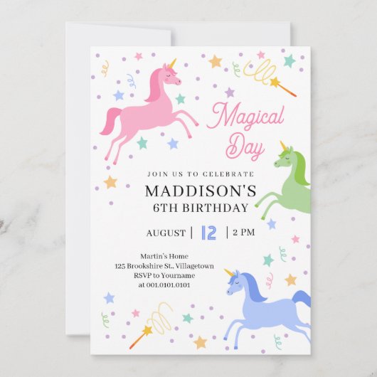 Invitation à une fête d'anniversaire de licorne (Devant)
