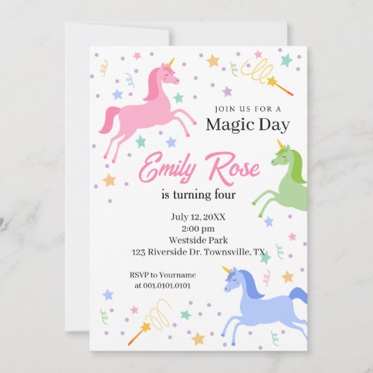 Invitation à une fête d'anniversaire de licorne (Devant)