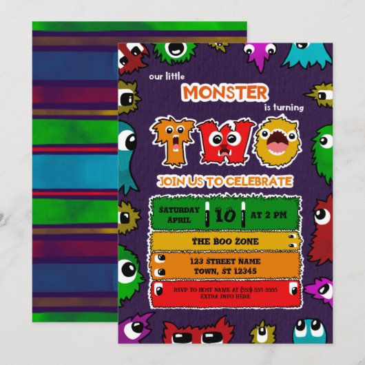 Invitation à une fête d'anniversaire de monstre (Devant / Derrière)