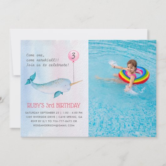 Invitation à une fête d'anniversaire de narval (Devant)