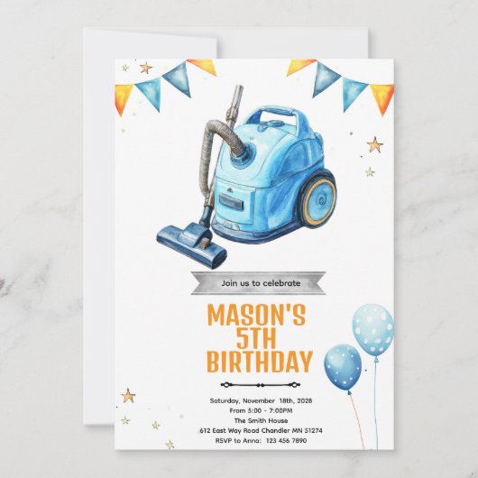 Invitation à une fête d'anniversaire de nettoyage (Devant)
